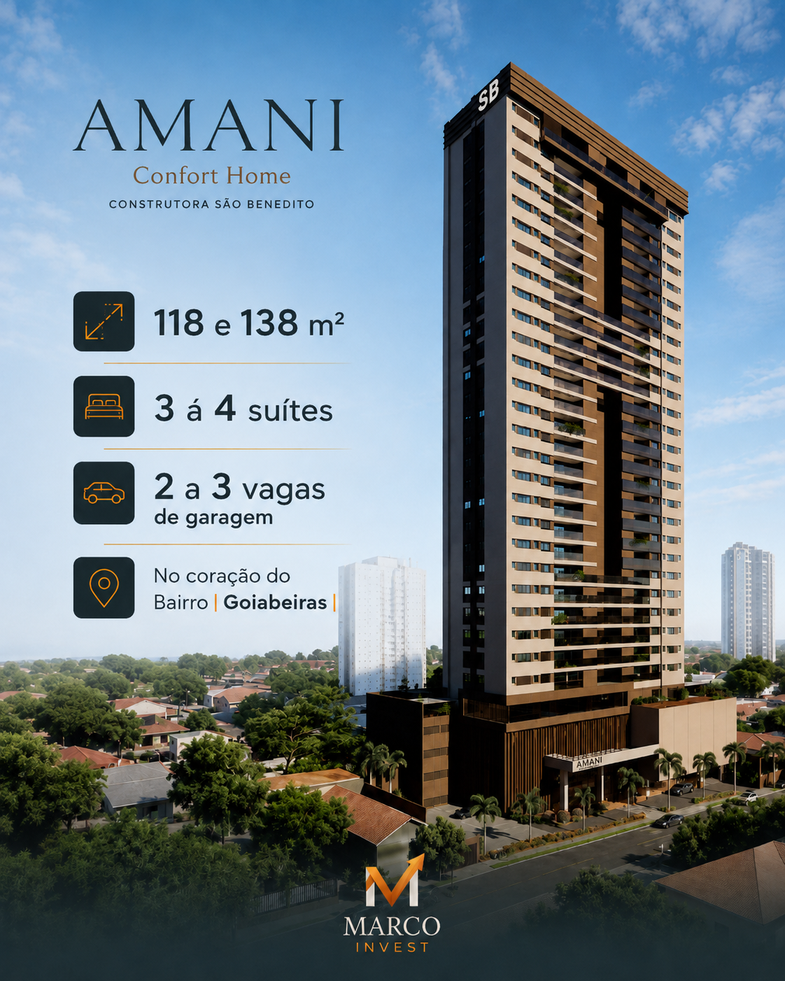 AMANI Comfort Home · torre e principais características do empreendimento